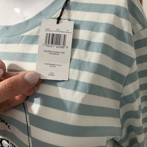 Coach Blue and white striped T-shirt Medium - Picture 5 of 6